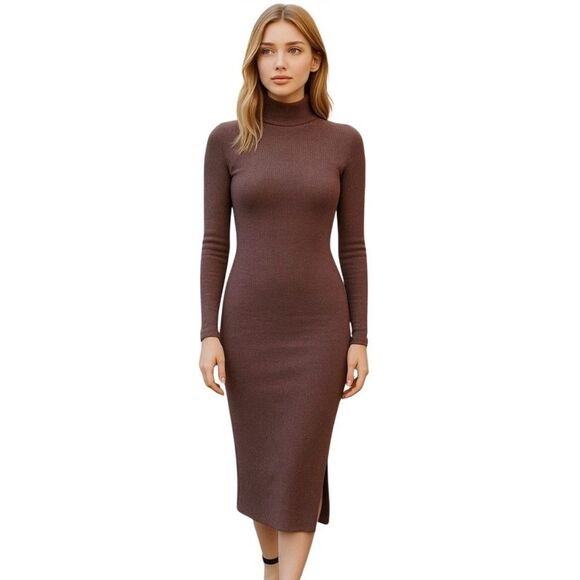NEW Enza Costa Brushed Rib Long Sleeve Raglan Midi Dress - Picture 1 of 7